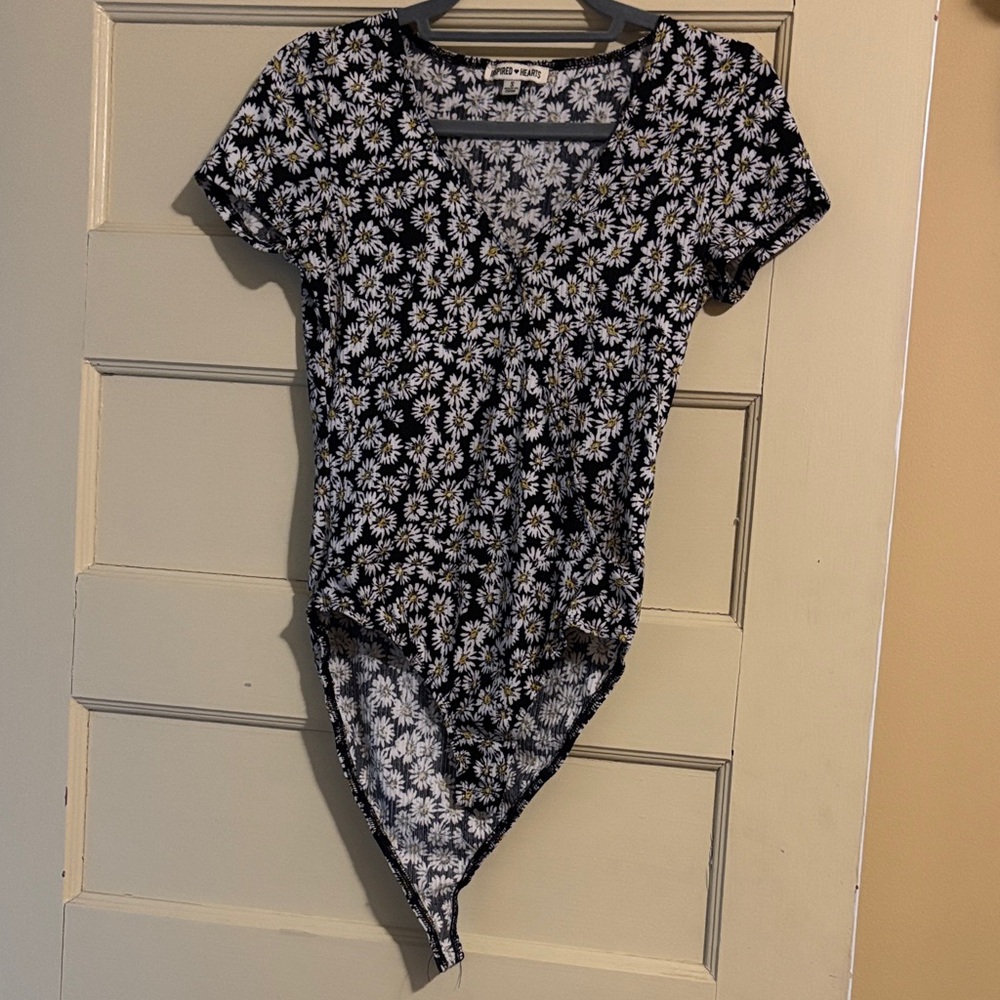 Inspired Hearts Black Floral Daisy Bodysuit